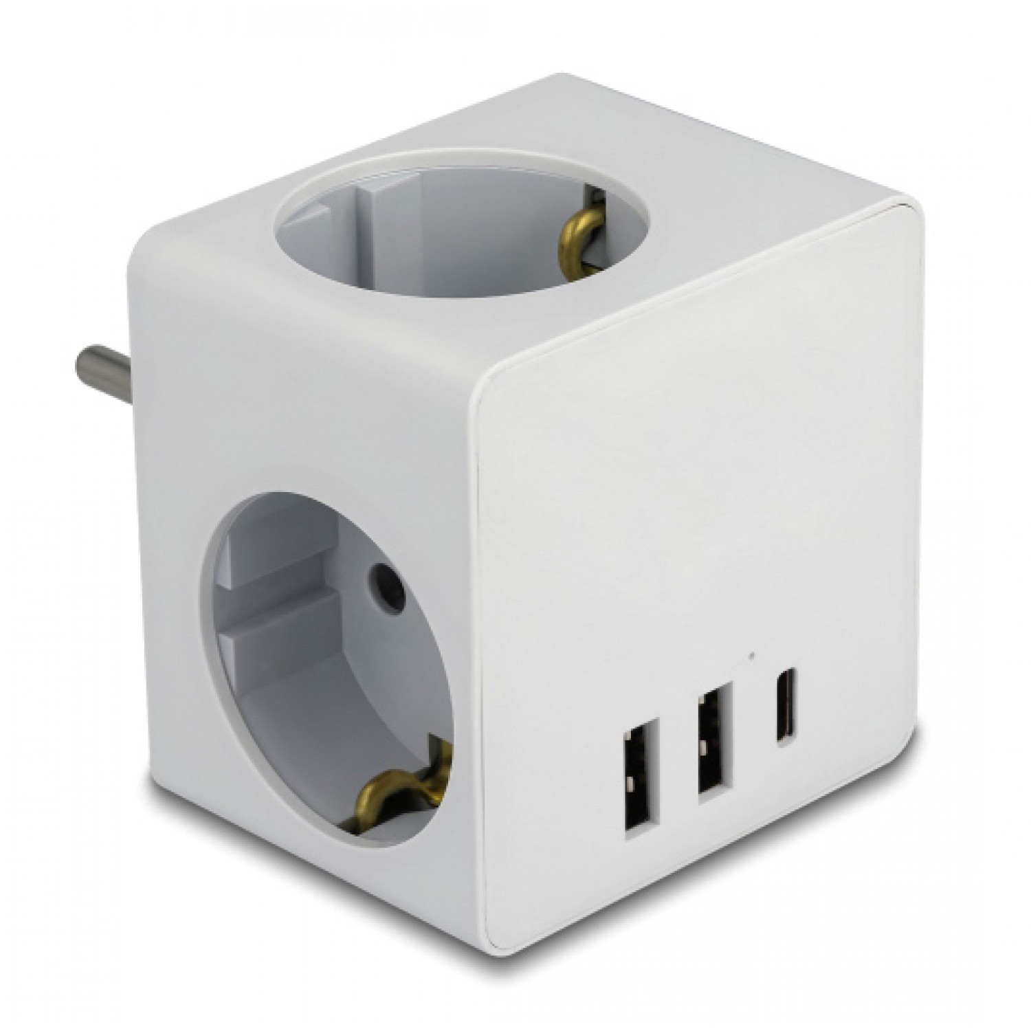 DELOCK πολύπριζο ρεύματος 11496, 3x schuko, USB-C & 2x USB, 16A, λευκός