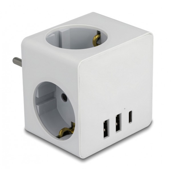 DELOCK πολύπριζο ρεύματος 11496, 3x schuko, USB-C & 2x USB, 16A, λευκός
