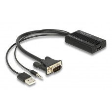 DELOCK αντάπτορας HDMI σε VGA & 3.5mm/USB 64172, 1080p, 25cm, μαύρος