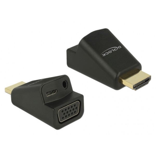DELOCK αντάπτορας HDMI σε VGA & 3.5mm/micro USB 65895, 1080p, μαύρος