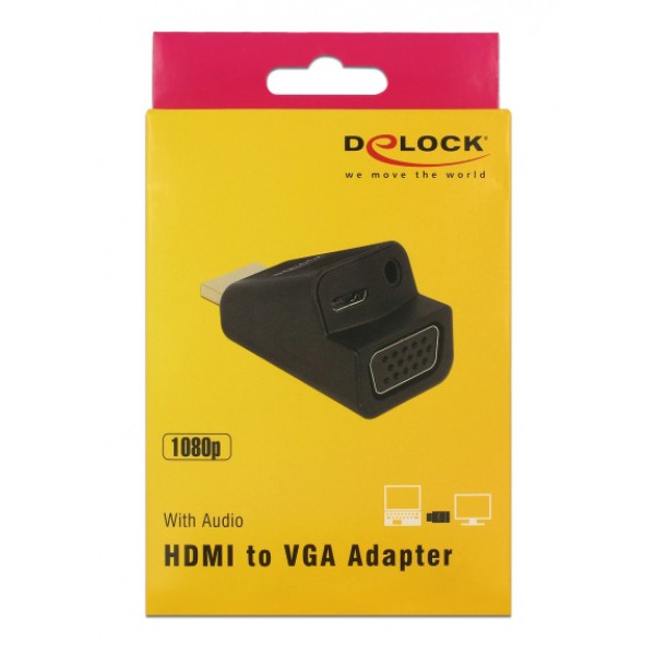 DELOCK αντάπτορας HDMI σε VGA & 3.5mm/micro USB 65895, 1080p, μαύρος