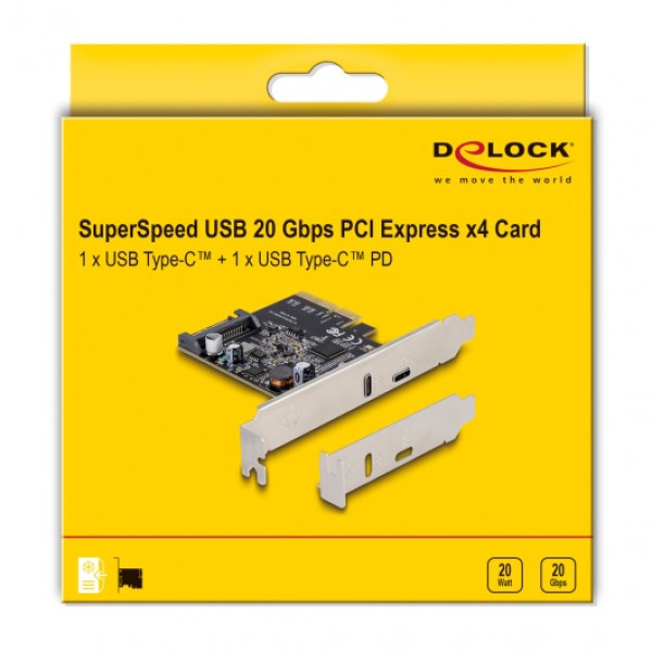 DELOCK κάρτα επέκτασης PCI x4 σε USB-C & USB-C PD 90074, 20W, 20Gbps