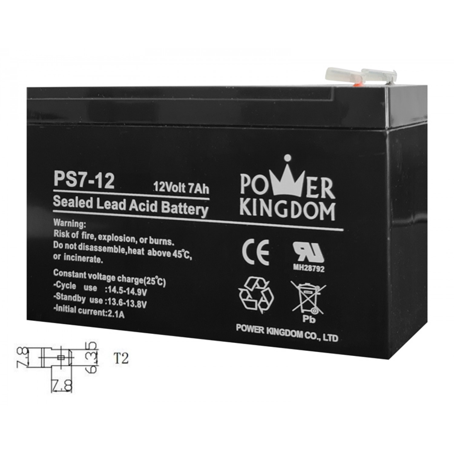 POWER KINGDOM μπαταρία μολύβδου PS7-12, 12Volt 7Ah, T2 POWER KINGDOM μπαταρία μολύβδου PS7-12, 12Volt 7Ah, T2