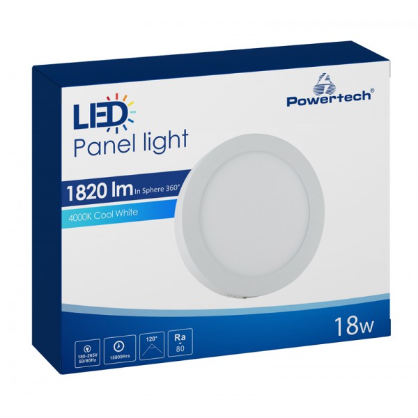POWERTECH LED panel PAN-0002, 18W, Φ 22.5cm, 4000K, 1820lm, λευκό POWERTECH LED panel PAN-0002, 18W, Φ 22.5cm, 4000K, 1820lm, λευκό