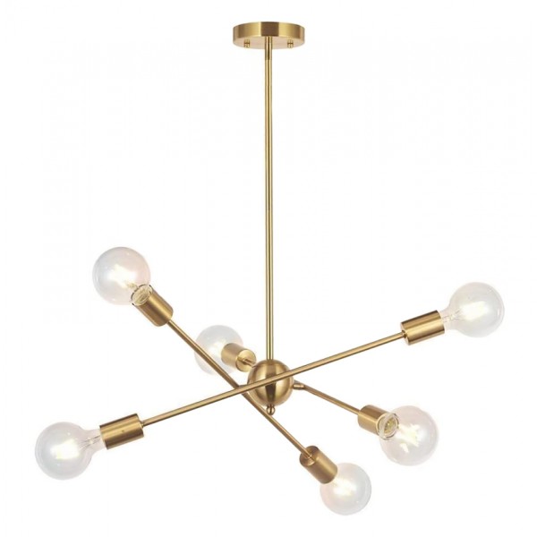 POWERTECH φωτιστικό οροφής HLL-0062, 6x E27, 59cm, μεταλλικό, χρυσό