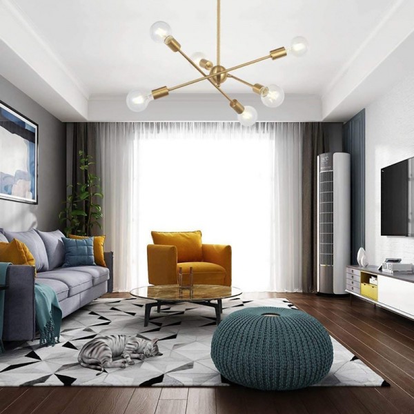 POWERTECH φωτιστικό οροφής HLL-0062, 6x E27, 59cm, μεταλλικό, χρυσό