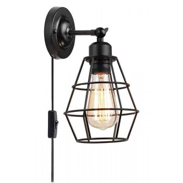 POWERTECH φωτιστικό τοίχου HLL-0059, E27, Φ15, μεταλλικό, μαύρο