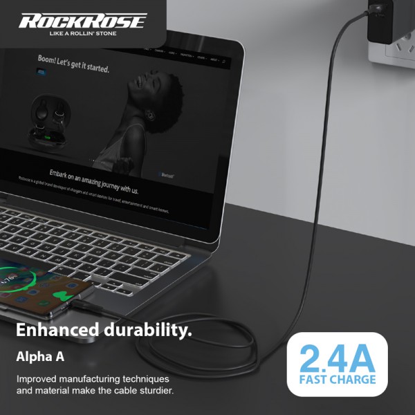 ROCKROSE καλώδιο USB σε Lightning Alpha AL, 2.4A 12W, 1m, μαύρο ROCKROSE καλώδιο USB σε Lightning Alpha AL, 2.4A 12W, 1m, μαύρο
