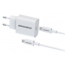 ROCKROSE φορτιστής τοίχου RRTCC04EU, καλώδιο Lightning, USB-C 20W, λευκό