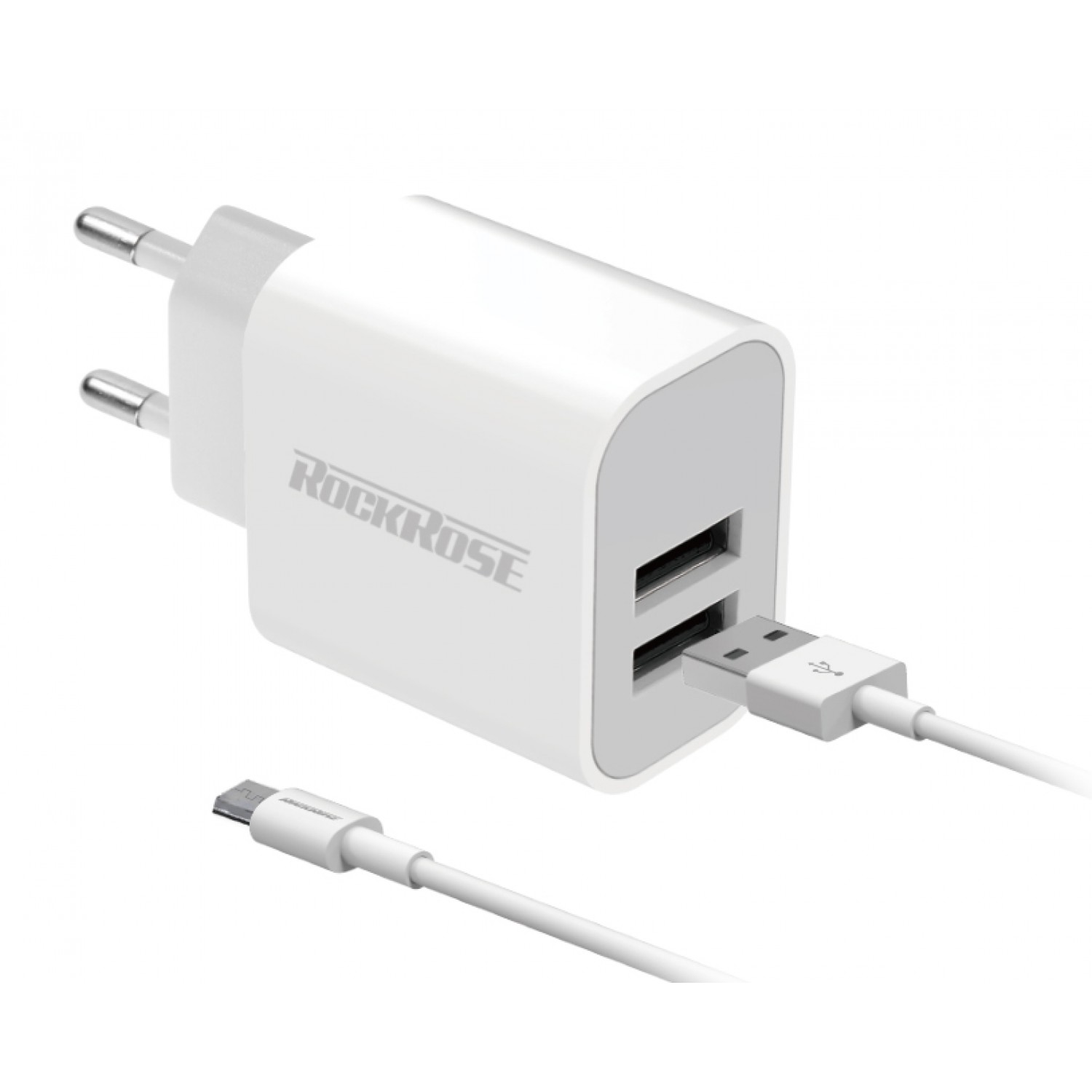 ROCKROSE φορτιστής τοίχου RRTCC02MEU, καλώδιο Micro, 2x USB 12W, λευκός ROCKROSE φορτιστής τοίχου RRTCC02MEU, καλώδιο Micro, 2x USB 12W, λευκός