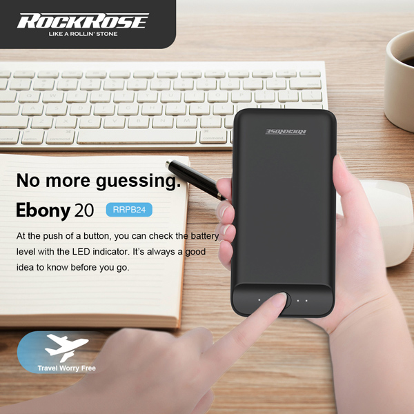 ROCKROSE power bank RRPB24, 20000mAh, 2x output, 2.1A, μαύρο ROCKROSE power bank RRPB24, 20000mAh, 2x output, 2.1A, μαύρο