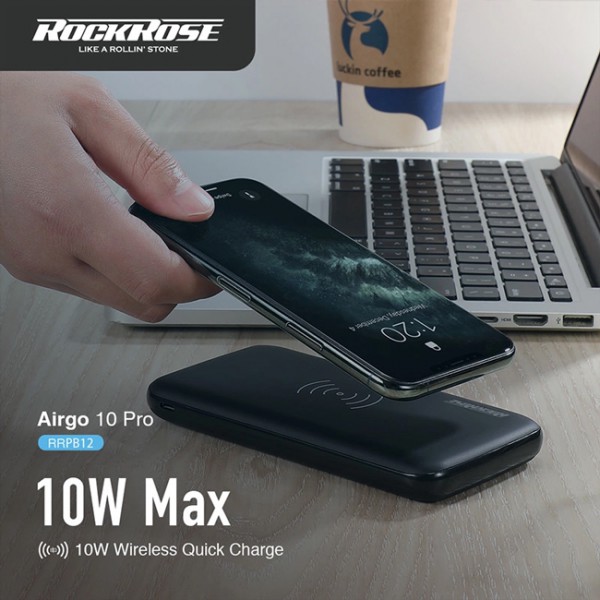 ROCKROSE power bank RRPB12, 10000mAh, 3x output & wireless, 18W, μαύρο ROCKROSE power bank RRPB12, 10000mAh, 3x output & wireless, 18W, μαύρο