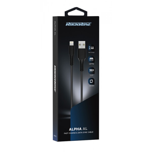 ROCKROSE καλώδιο USB σε Lightning Alpha AL, 2.4A 12W, 1m, μαύρο ROCKROSE καλώδιο USB σε Lightning Alpha AL, 2.4A 12W, 1m, μαύρο