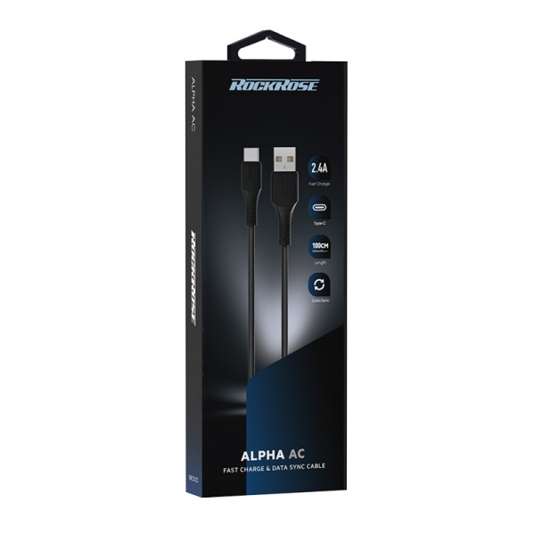 ROCKROSE καλώδιο USB σε USB-C Alpha AC, 2.4A 12W, 1m, μαύρο