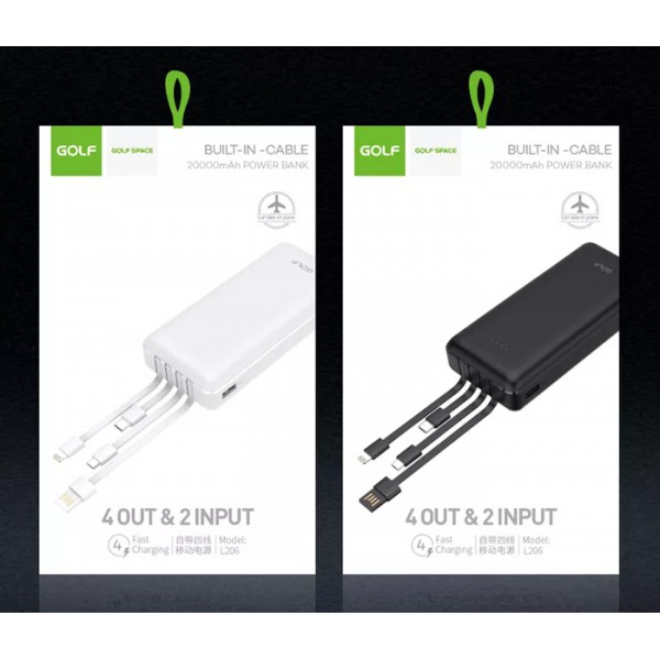 GOLF power bank L206, 20000mAh, 4x output, 2.1A, μαύρο GOLF power bank L206, 20000mAh, 4x output, 2.1A, μαύρο