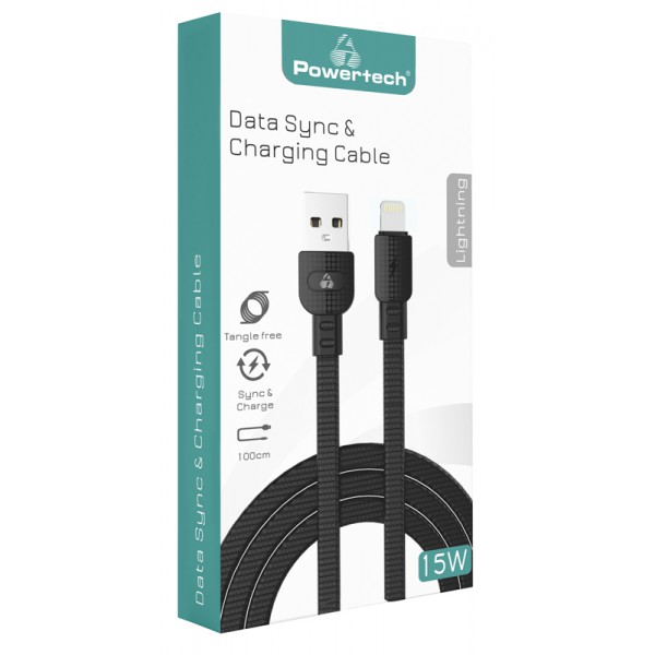 POWERTECH καλώδιο USB σε Lightning armor PTR-0099, 15W 3A, 1m, μαύρο POWERTECH καλώδιο USB σε Lightning armor PTR-0099, 15W 3A, 1m, μαύρο