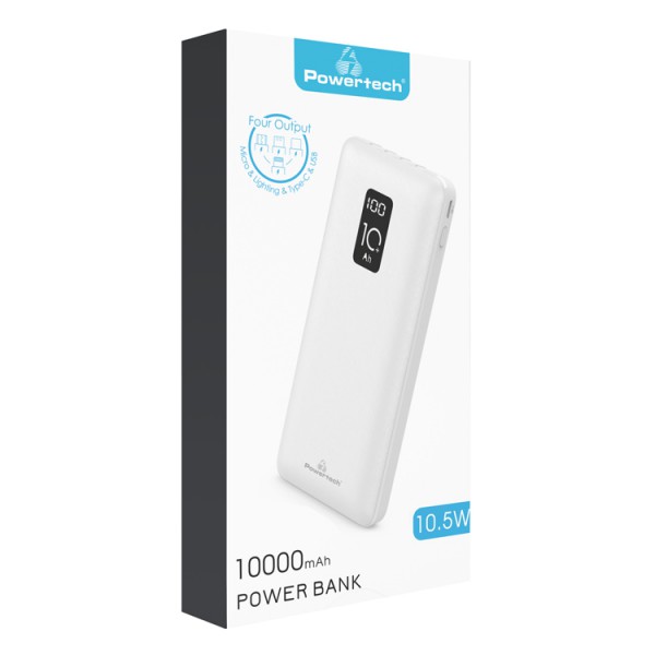 POWERTECH power bank PT-1003 10000mAh, 4x output, 10.5W, λευκό