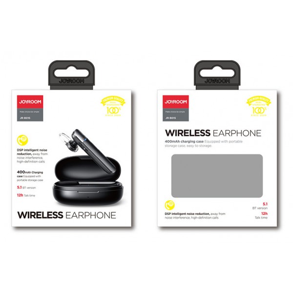 JOYROOM Bluetooth μονό earphone JR-B01S με θήκη φόρτισης, 400mAh, μαύρο