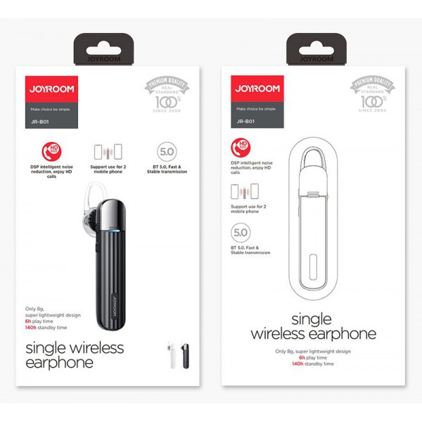 JOYROOM Bluetooth μονό earphone JR-B01, BT 5.0, λευκό