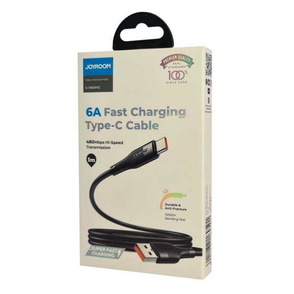 JOYROOM καλώδιο USB σε USB-C S-1060M12, 6A, 1m, μαύρο JOYROOM καλώδιο USB σε USB-C S-1060M12, 6A, 1m, μαύρο