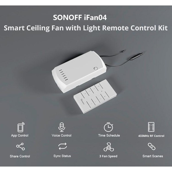 SONOFF smart διακόπτης ανεμιστήρα οροφής IFAN04 με RF χειριστήριο, Wi-Fi SONOFF smart διακόπτης ανεμιστήρα οροφής IFAN04 με RF χειριστήριο, Wi-Fi