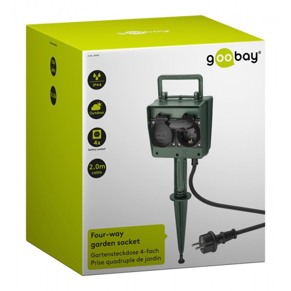 GOOBAY πολύπριζο ρεύματος κήπου 55943, 4x schuko 16A, IP44 2m, πράσινος GOOBAY πολύπριζο ρεύματος κήπου 55943, 4x schuko 16A, IP44 2m, πράσινος