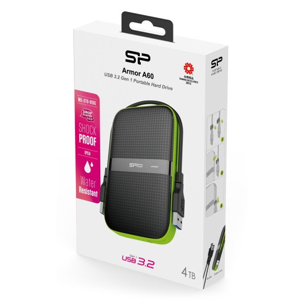 SILICON POWER εξωτερικός HDD Armor A60, 4TB, USB 3.2, πράσινος SILICON POWER εξωτερικός HDD Armor A60, 4TB, USB 3.2, πράσινος