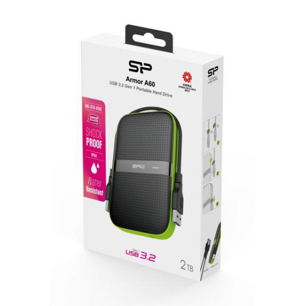 SILICON POWER εξωτερικός HDD Armor A60, 2TB, USB 3.2, πράσινος SILICON POWER εξωτερικός HDD Armor A60, 2TB, USB 3.2, πράσινος