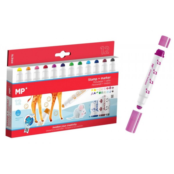 MP σετ χρωματιστών μαρκαδόρων με διπλή μύτη PP876, 4mm & στάμπα, 12τμχ MP σετ χρωματιστών μαρκαδόρων με διπλή μύτη PP876, 4mm & στάμπα, 12τμχ