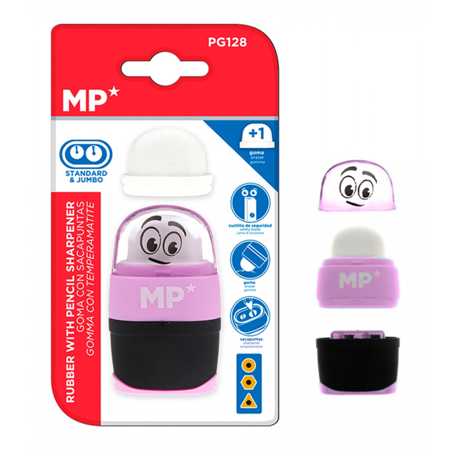 MP γόμα & ξύστρα με κάδο PG128-PR, μωβ MP γόμα & ξύστρα με κάδο PG128-PR, μωβ