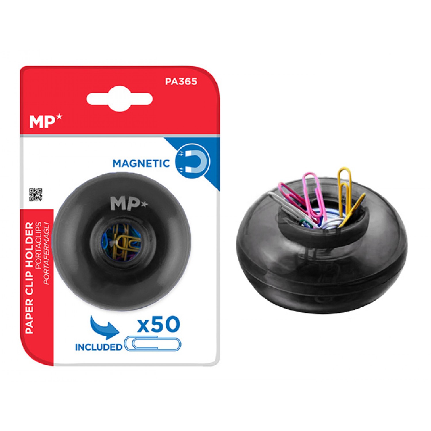 MP πολύχρωμοι συνδετήρες PA365 με μαύρη μαγνητική βάση, 50τμχ