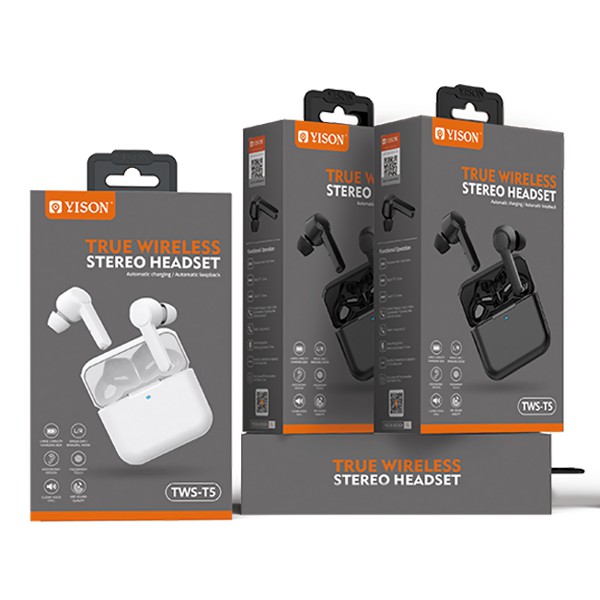 YISON earphones με θήκη φόρτισης T5, True Wireless, μαύρα