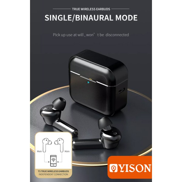 YISON earphones με θήκη φόρτισης T5, True Wireless, μαύρα