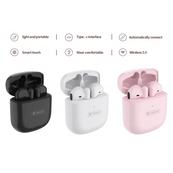 CELEBRAT earphones με θήκη φόρτισης W16, True Wireless, μαύρα CELEBRAT earphones με θήκη φόρτισης W16, True Wireless, μαύρα