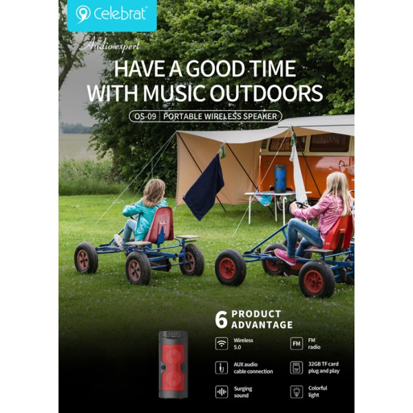 CELEBRAT φορητό ηχείο OS-09, μικρόφωνο, 10W, 1200mAh, Bluetooth, κόκκινο CELEBRAT φορητό ηχείο OS-09, μικρόφωνο, 10W, 1200mAh, Bluetooth, κόκκινο