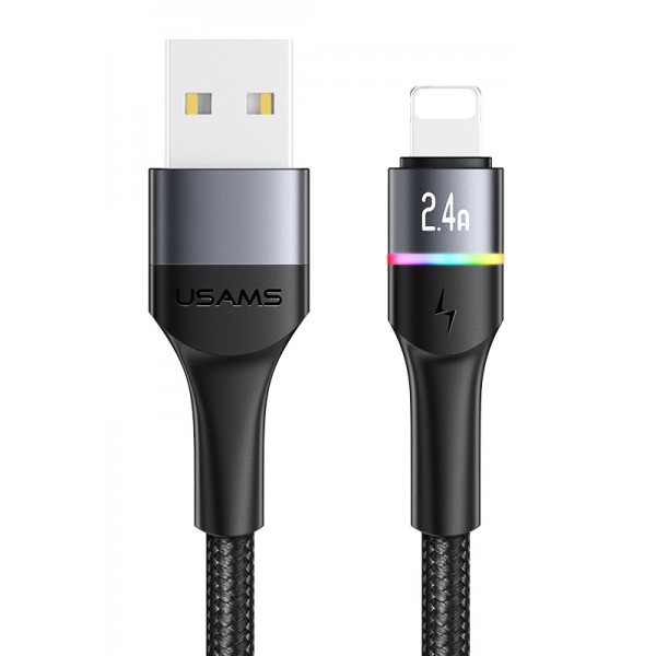 USAMS καλώδιο Lightning σε USB US-SJ534 με φωτισμό, 2.4A, 1.2m, μαύρο