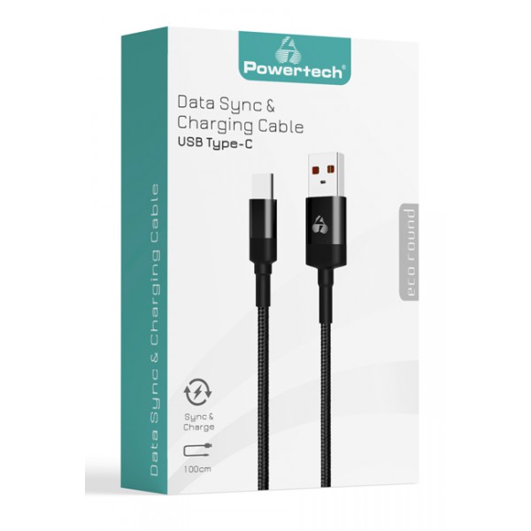 POWERTECH Καλώδιο USB σε USB-C eco round PTR-0081, copper, 1m, μαύρο POWERTECH Καλώδιο USB σε USB-C eco round PTR-0081, copper, 1m, μαύρο