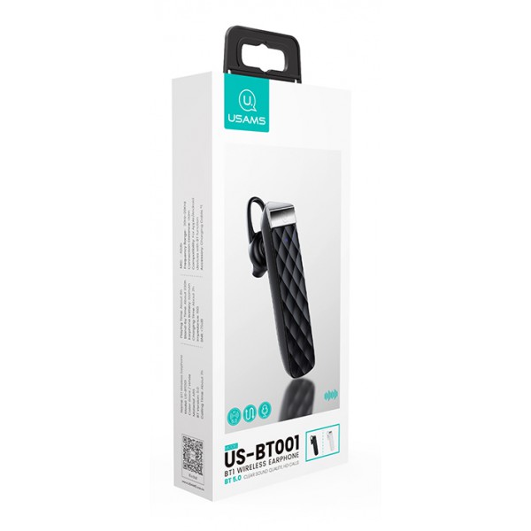 USAMS Bluetooth μονό earphone BT1, BT 5.0, μαύρο