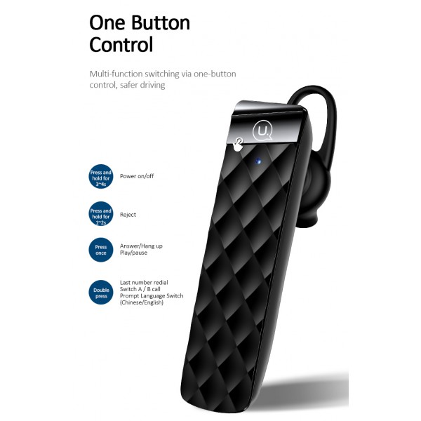 USAMS Bluetooth μονό earphone BT1, BT 5.0, μαύρο