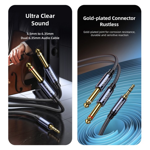 USAMS καλώδιο ήχου 3.5mm σε 2x 6.35mm US-SJ540, 2m, μαύρο USAMS καλώδιο ήχου 3.5mm σε 2x 6.35mm US-SJ540, 2m, μαύρο