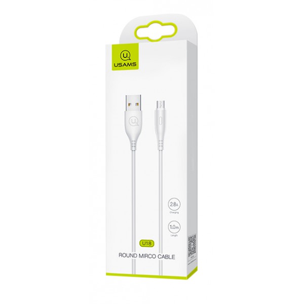 USAMS καλώδιο Micro USB σε USB US-SJ268, 2A, 1m, λευκό USAMS καλώδιο Micro USB σε USB US-SJ268, 2A, 1m, λευκό