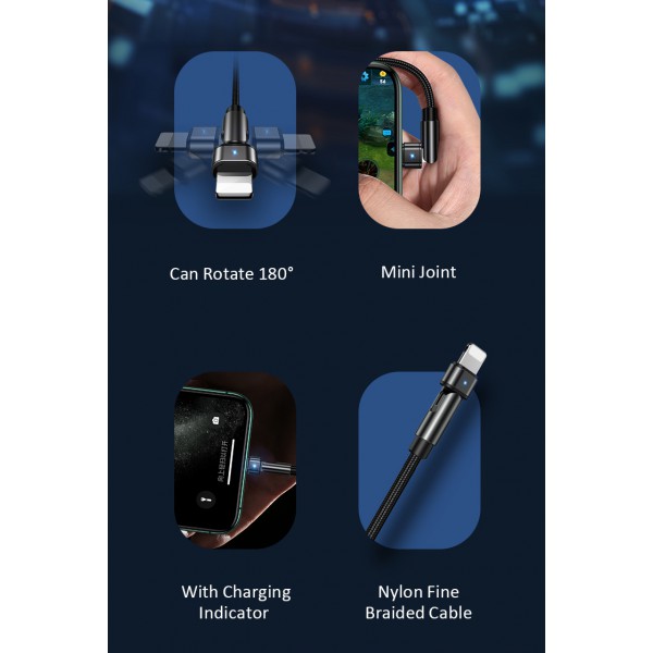 USAMS καλώδιο Lightning σε USB US-SJ476, περιστρεφόμενο, 2.1A, 1m, μαύρο USAMS καλώδιο Lightning σε USB US-SJ476, περιστρεφόμενο, 2.1A, 1m, μαύρο