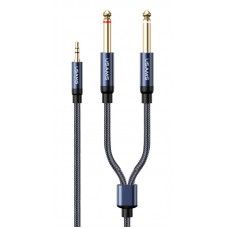 USAMS καλώδιο ήχου 3.5mm σε 2x 6.35mm US-SJ540, 2m, μαύρο