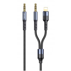 USAMS καλώδιο ήχου 3.5mm σε Lightning & 3.5mm US-SJ554, 1.2m, μαύρο