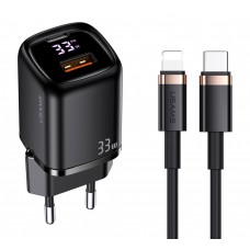 USAMS φορτιστής τοίχου UDTZ01, καλώδιο Lightning, USB-C/USB 33W, μαύρος