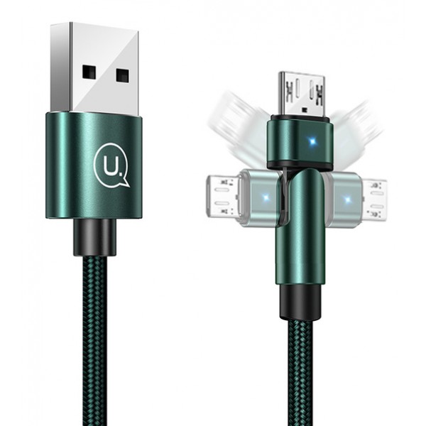 USAMS καλώδιο Micro USB σε USB SJ478, περιστρεφόμενο, 2A, 1m, πράσινο USAMS καλώδιο Micro USB σε USB SJ478, περιστρεφόμενο, 2A, 1m, πράσινο