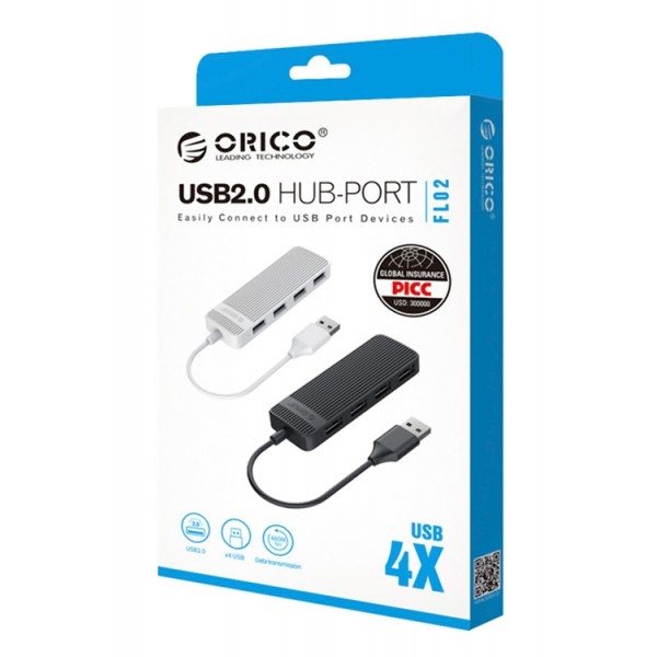ORICO USB hub FL02, 4x θυρών, 480Mbps, USB σύνδεση, λευκό ORICO USB hub FL02, 4x θυρών, 480Mbps, USB σύνδεση, λευκό