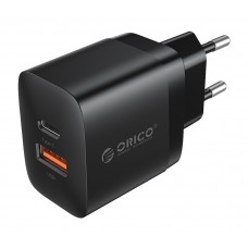 ORICO φορτιστής τοίχου PV20-1U1C, USB & USB-C, PD QC 3.0, 20W, μαύρος