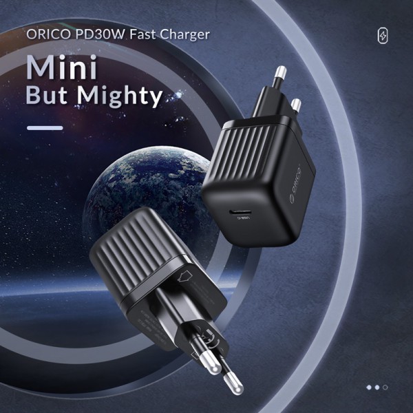ORICO φορτιστής τοίχου PT30-C, USB Τype-C, PD QC 3.0, 30W, μαύρος ORICO φορτιστής τοίχου PT30-C, USB Τype-C, PD QC 3.0, 30W, μαύρος