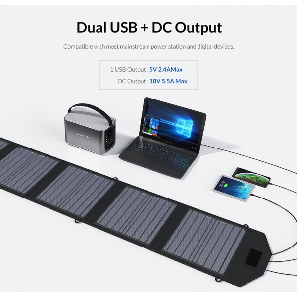 ORICO ηλιακός φορτιστής SCP2-100, με έξοδο USB/USB-C/DC, foldable, 100W ORICO ηλιακός φορτιστής SCP2-100, με έξοδο USB/USB-C/DC, foldable, 100W